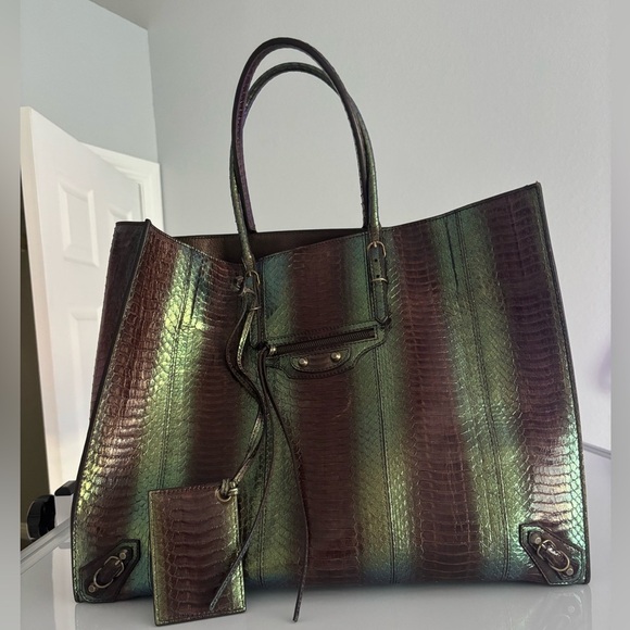 Balenciaga Handbags - Balenciaga Iridescent Green and Purple Snake Skin Tote